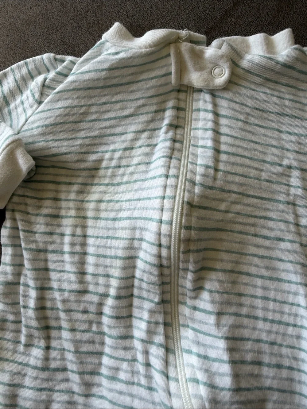 Kyle and Deena Striped White and Light Blue Footed Baby One-Piece